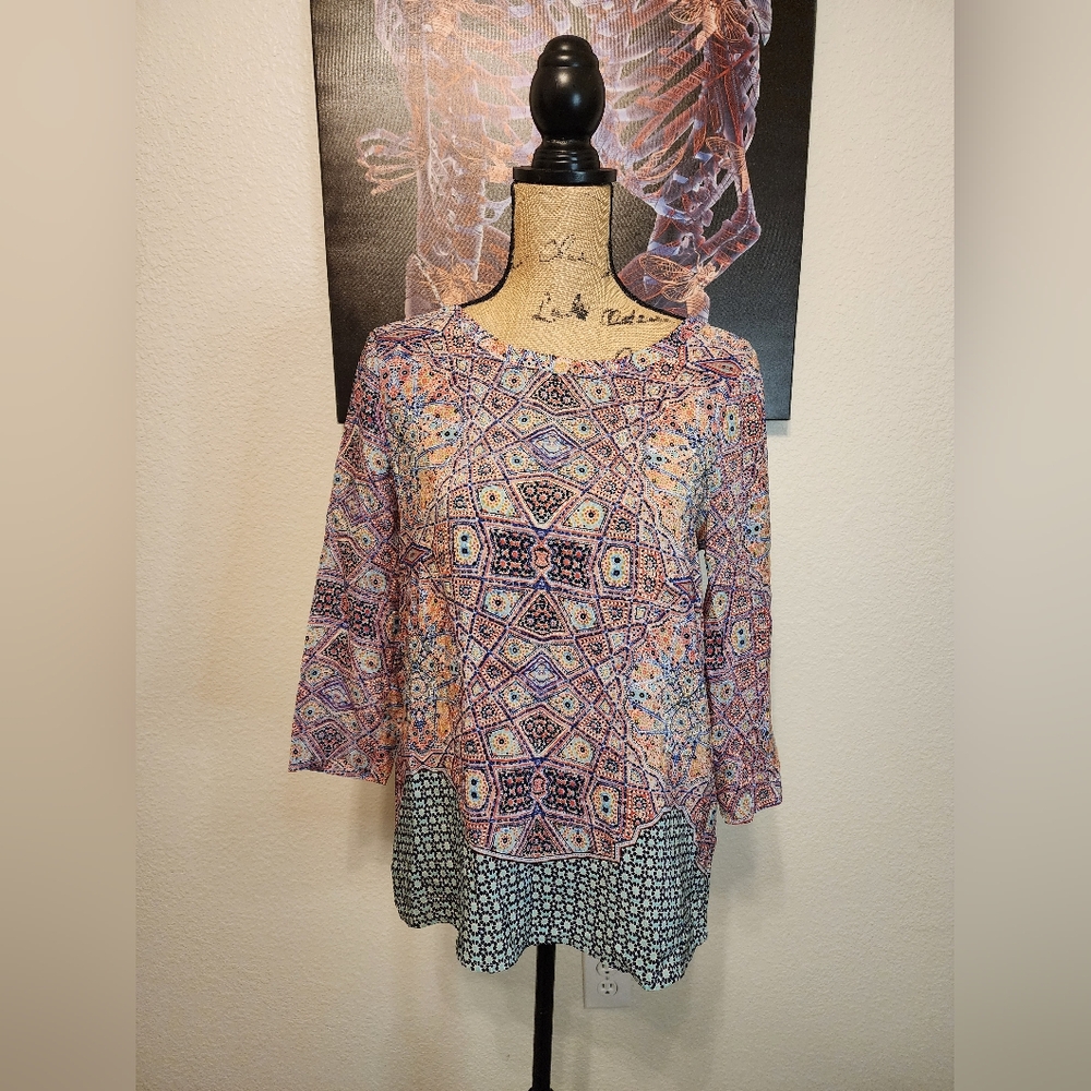 Anthropologie Maeve Sidney Silk Button Back Mosaic Top Blouse Size 4
